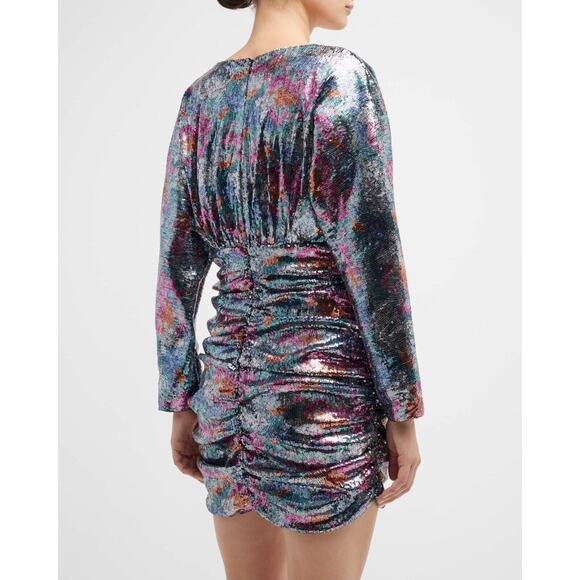 NWT Ramy Brook Auerbach Multicolor All Over Sequin Ruched Mini Dress Sz 10 $795 - Picture 9 of 16